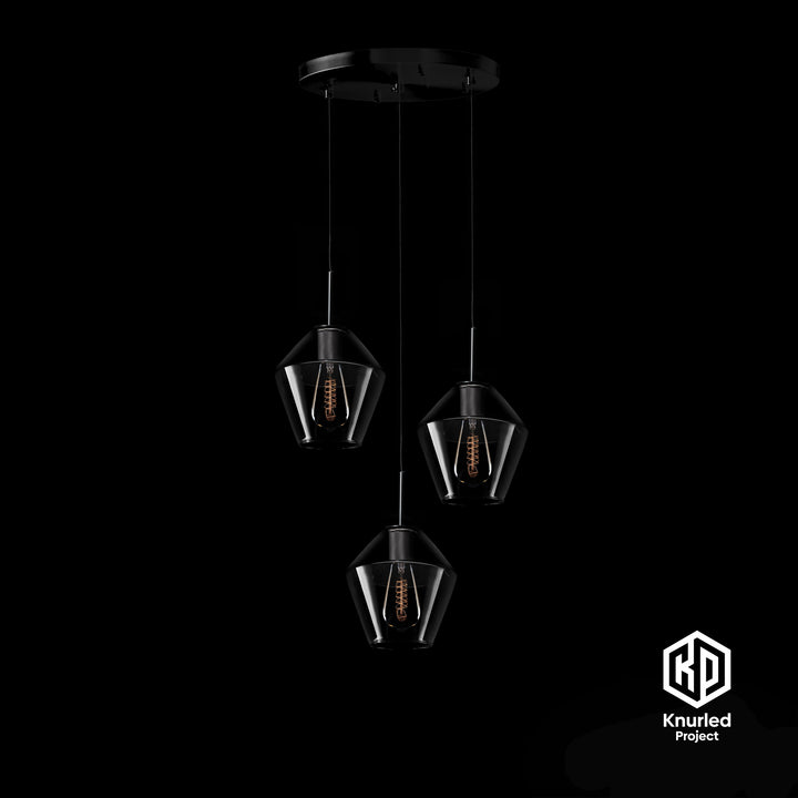 Black 3 Drop Pendant + Diamond Shade
