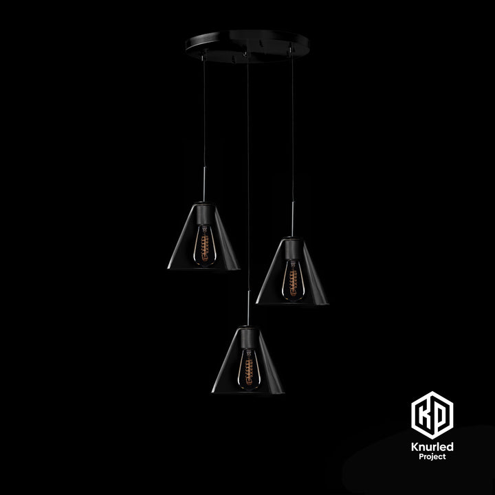 Black 3 Drop Pendant + Cone Shade