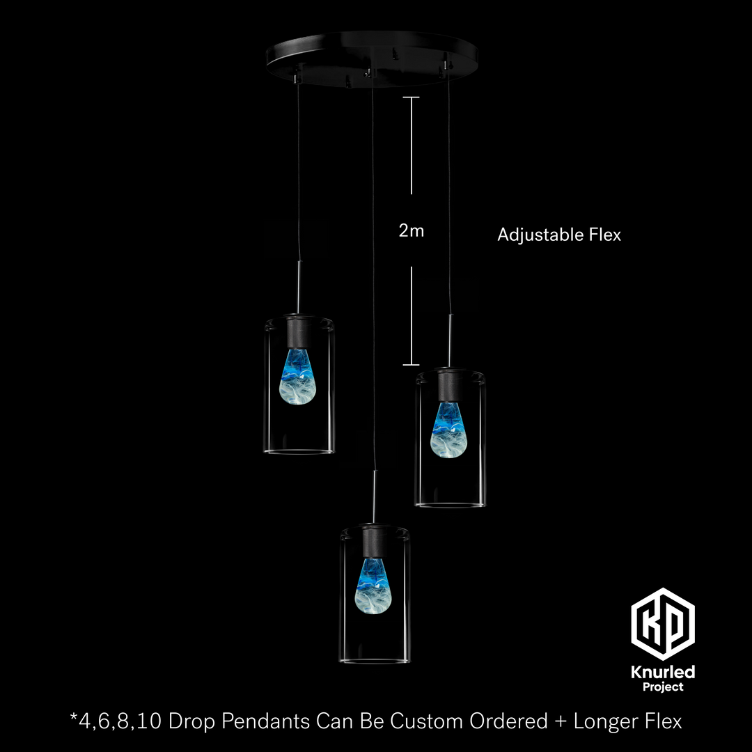 Black 3 Drop + Glacier Mood Bulbs + Cylinder Shade