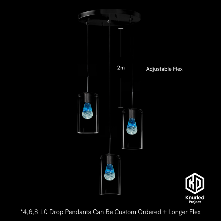 Black 3 Drop + Glacier Mood Bulbs + Cylinder Shade