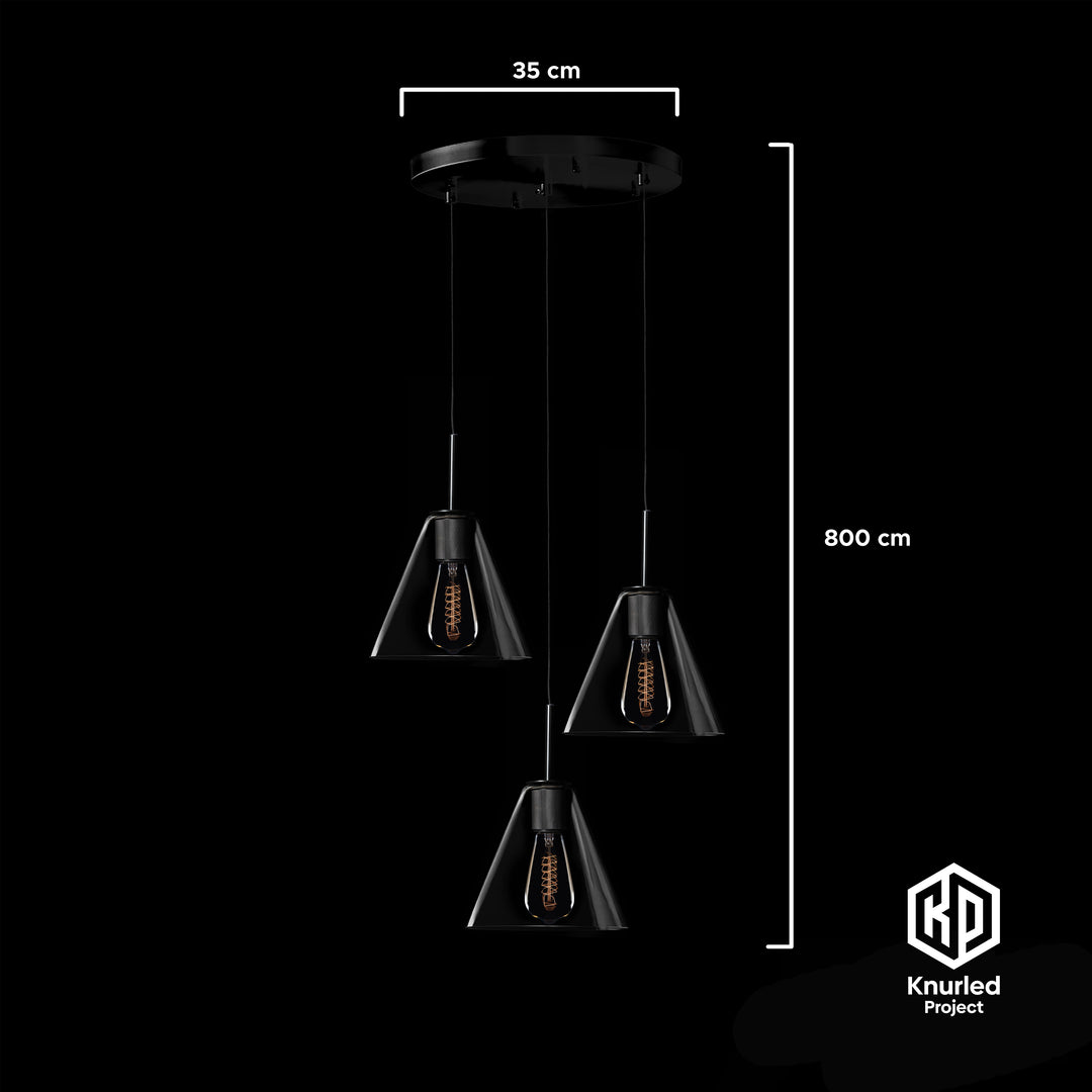Black 3 Drop Pendant + Cone Shade