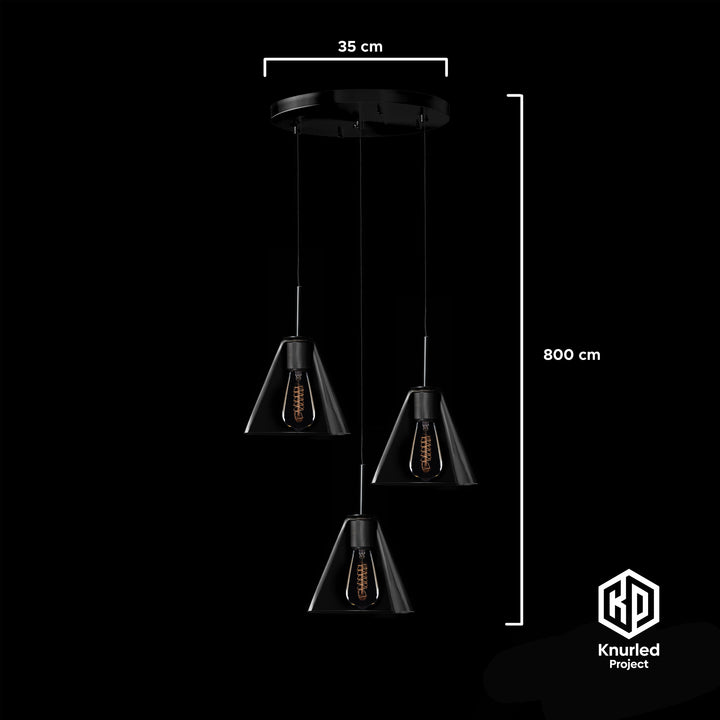 Black 3 Drop Pendant + Cone Shade