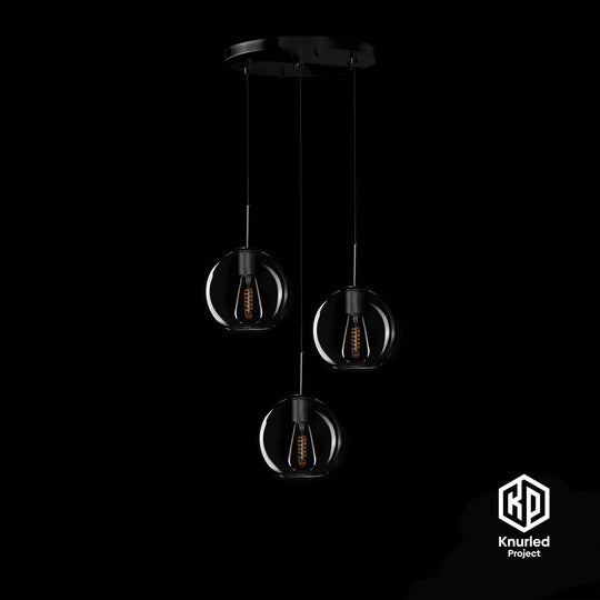 Black 3 Drop Pendant + Globe Shade