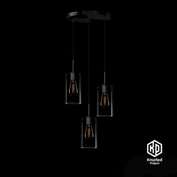 Black 3 Drop Pendant + Cylinder Shade
