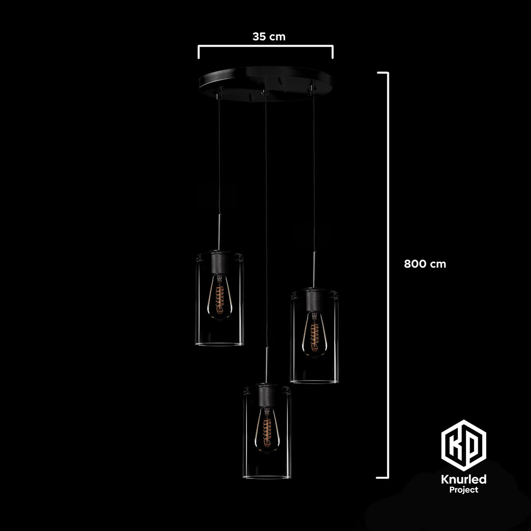 Black 3 Drop Pendant + Cylinder Shade