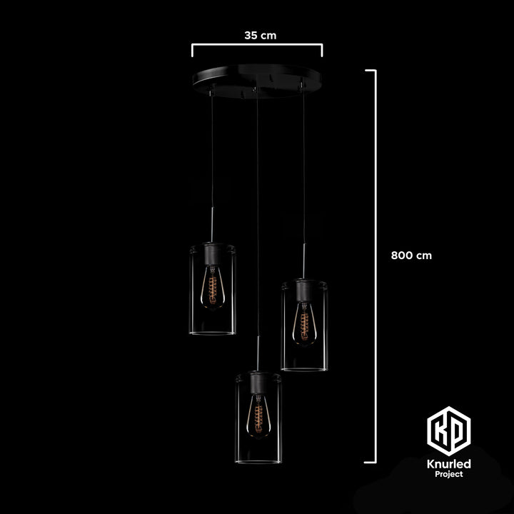 Black 3 Drop Pendant + Cylinder Shade