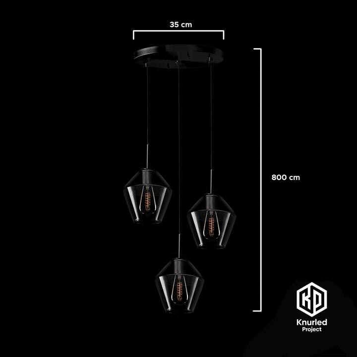 Black 3 Drop Pendant + Diamond Shade
