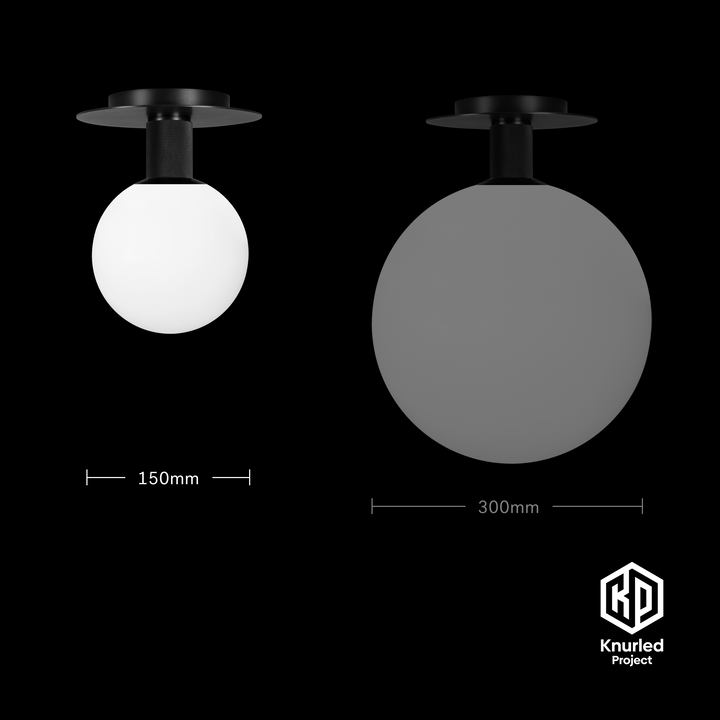 Black Ceiling Light + 150mm Opal Shade