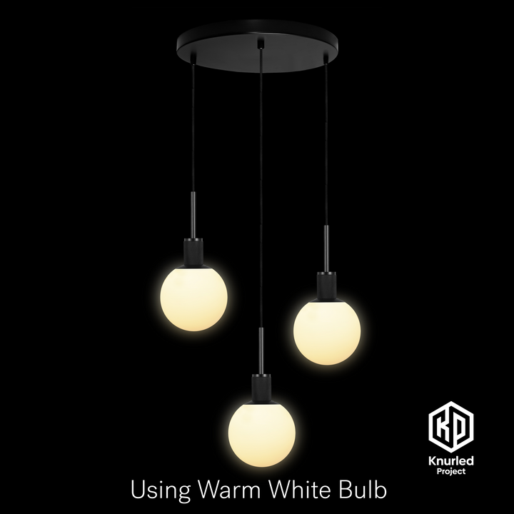 Black 3 Drop Pendant Light + 150mm Opal Shade