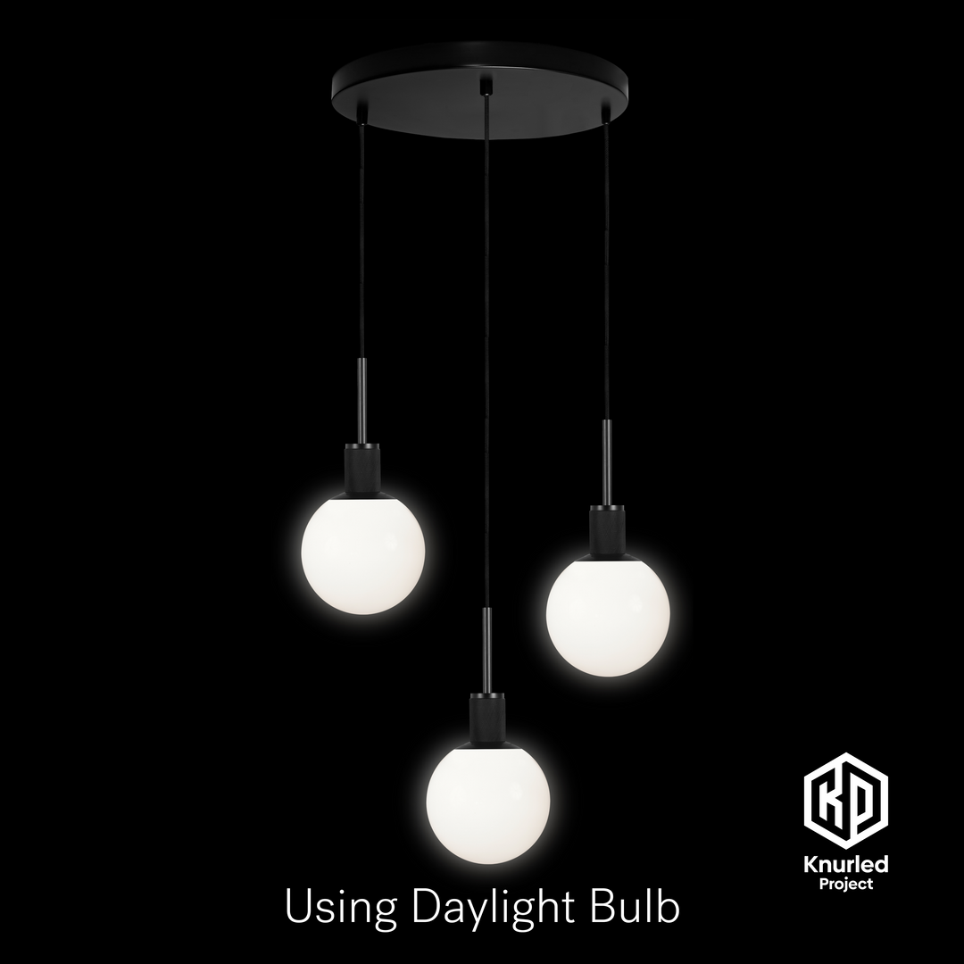 Black 3 Drop Pendant Light + 150mm Opal Shade