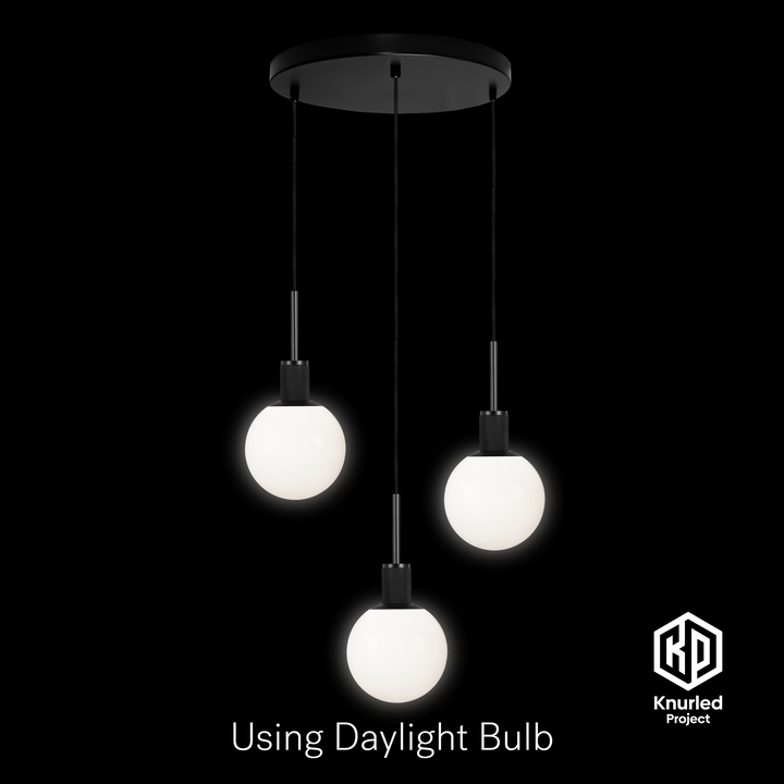 Black 3 Drop Pendant Light + 150mm Opal Shade