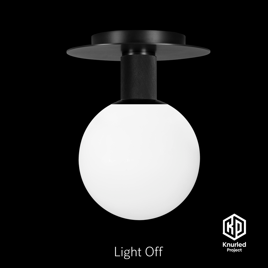 Black Ceiling Light + 150mm Opal Shade