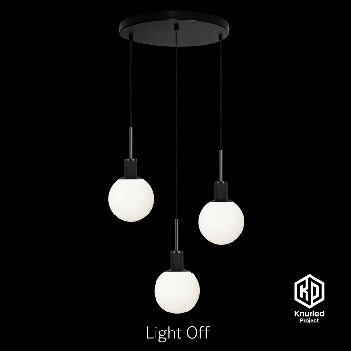 Black 3 Drop Pendant Light + 150mm Opal Shade