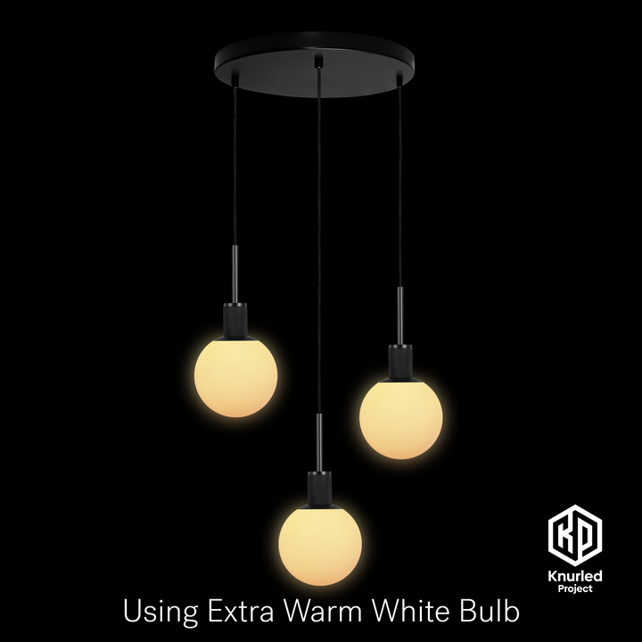 Black 3 Drop Pendant Light + 150mm Opal Shade