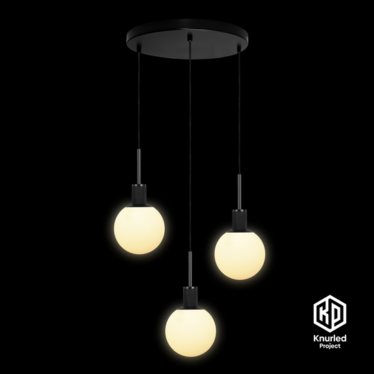 Black 3 Drop Pendant Light + 150mm Opal Shade