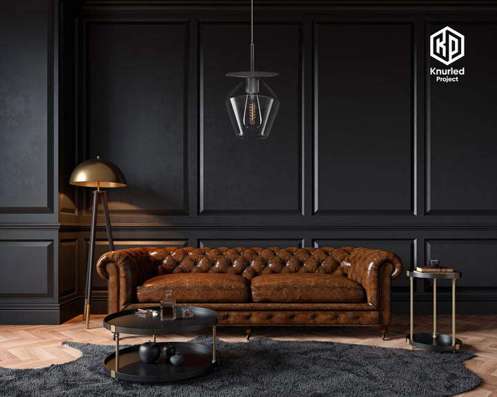 Black Disc Pendant Light + Diamond Shade